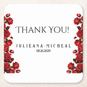 Hochzeit von rote Rosen Rechteckiger Pappuntersetzer