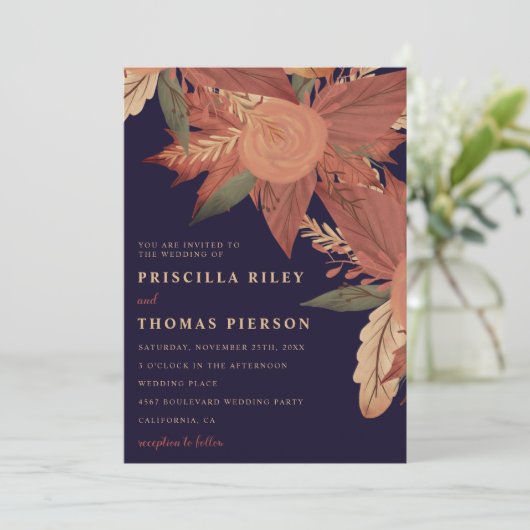 Hochzeit von rotem Blumenholz Einladung (Stehend Vorderseite)