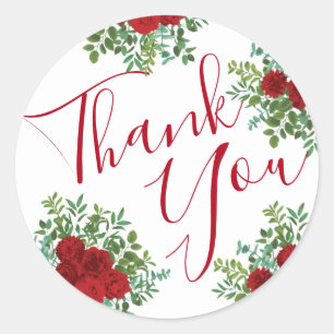 Hochzeit von Roten Peony & Rose Runder Aufkleber