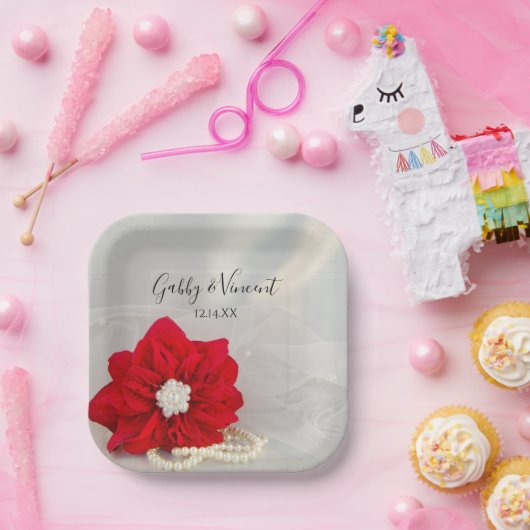 Hochzeit von Roten Perlen und Perlen Pappteller (Party)