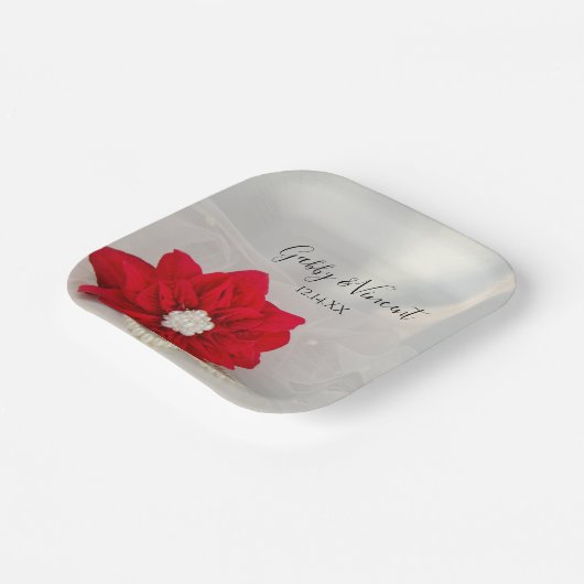 Hochzeit von Roten Perlen und Perlen Pappteller (Gewinkelt)