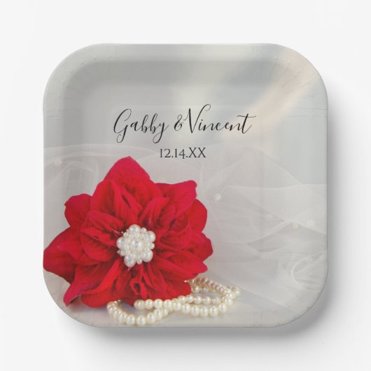 Hochzeit von Roten Perlen und Perlen Pappteller (Vorderseite)