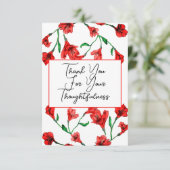 Hochzeit von Roter Flora Dankeskarte (Stehend Vorderseite)