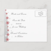 Hochzeit von Roter Silberschneeflocke Save the Dat Ankündigungspostkarte (Rückseite)