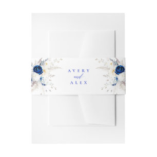 Hochzeit von Royal Blue Floral Calligraphy Einladungsbanderole