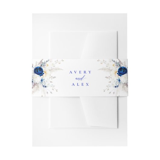 Hochzeit von Royal Blue Floral Calligraphy Einladungsbanderole (Vorderseite Beispiel)