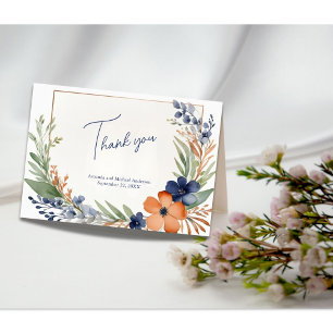 Hochzeit von Rust Orange Blue Green Floral Waterco Dankeskarte