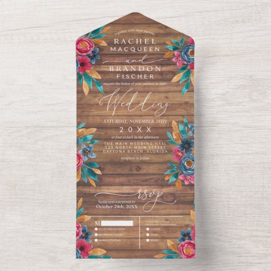 Hochzeit von rustikalem Holz All In One Einladung (Innen Boden)