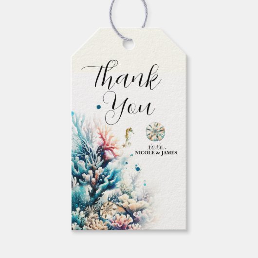 Hochzeit von SandDollar Ocean Splash Sea Watercolo Geschenkanhänger (Vorderseite)