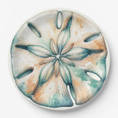Hochzeit von SandDollar Ocean Splash Sea Watercolo Pappteller (Vorderseite)