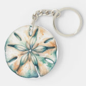 Hochzeit von SandDollar Ocean Splash Sea Watercolo Schlüsselanhänger (Rückseite)