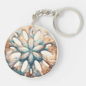 Hochzeit von SandDollar Ocean Splash Sea Watercolo Schlüsselanhänger (Rückseite)