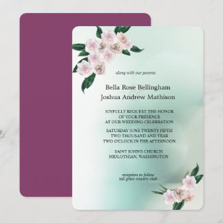 Hochzeit von sanft rosa Rosenblüten Einladung