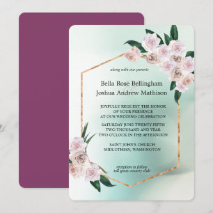 Hochzeit von sanft rosa Rosenblüten Einladung