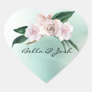 Hochzeit von sanft rosa Rosenblüten Herz-Aufkleber