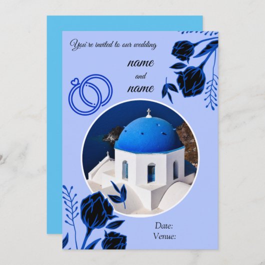 Hochzeit von Santorin Einladung (Vorne/Hinten)