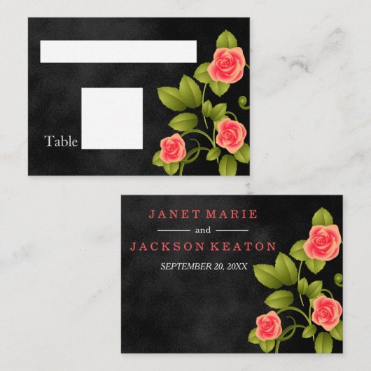 Hochzeit von Schwarz-Korallen-Rose Platzkarte (Vorne/Hinten)