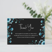 Hochzeit von Schwarz und Blauer Flora im Ozean Ins Dankeskarte (Stehend Vorderseite)