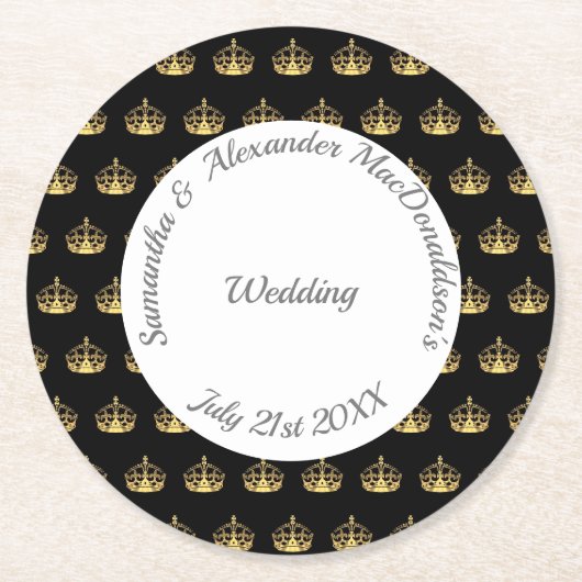 Hochzeit von Schwarz und Gold Runder Pappuntersetzer (Vorderseite)