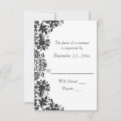 Hochzeit von Schwarz-Weiß-Damast RSVP Karte (Vorderseite)