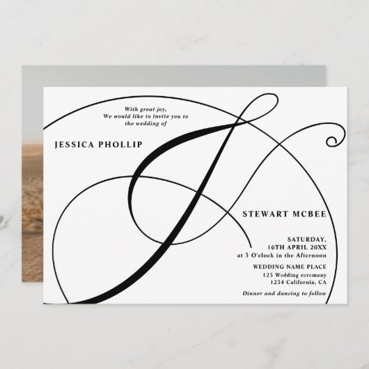 Hochzeit von Schwarz-weißem Foto Einladung (Vorne/Hinten)