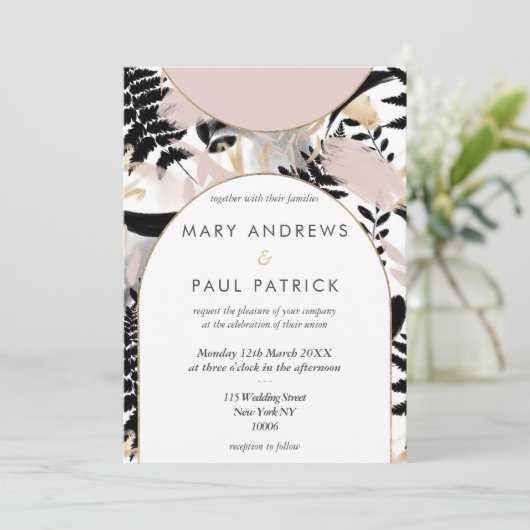 Hochzeit von Schwarz-weißem Goldgold in geometrisc Einladung (Stehend Vorderseite)