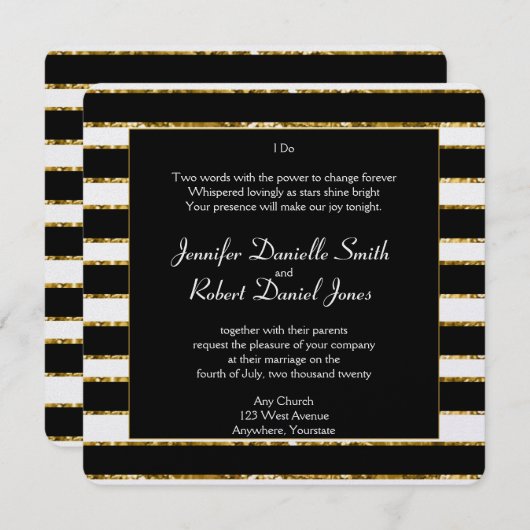 Hochzeit von Schwarz-weißen Glitzer und Gold Einladung (Vorne/Hinten)
