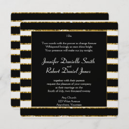 Hochzeit von Schwarz-weißen Glitzer und Gold Einladung