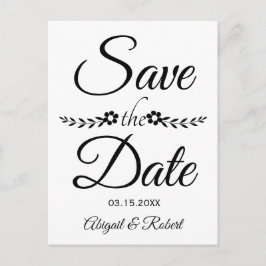 Hochzeit von Schwarzweiß-Typografie Save the Date Ankündigungspostkarte