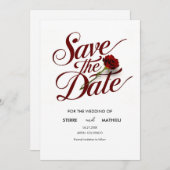 Hochzeit von Script-Rote Rosen Save The Date (Vorne/Hinten)