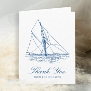 Hochzeit von Seegelboot Navy Dankeskarte