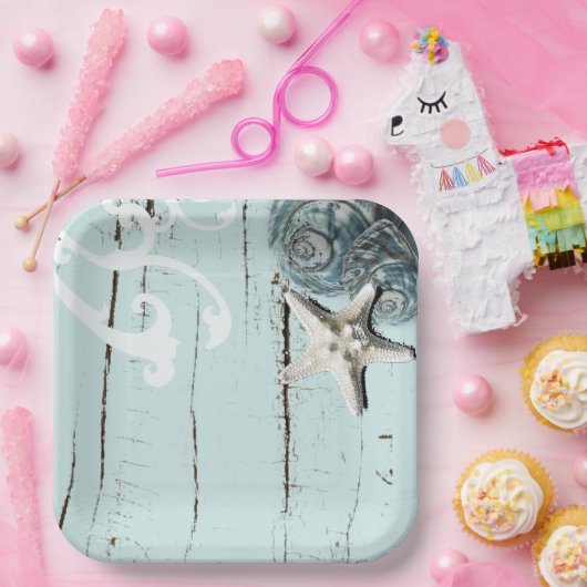 Hochzeit von Seestern mit blauem Meerwasseraquan Pappteller (Party)