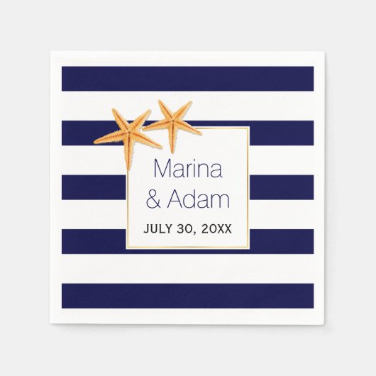 Hochzeit von Seestern mit blauem und weißem Streif Serviette (Vorderseite)