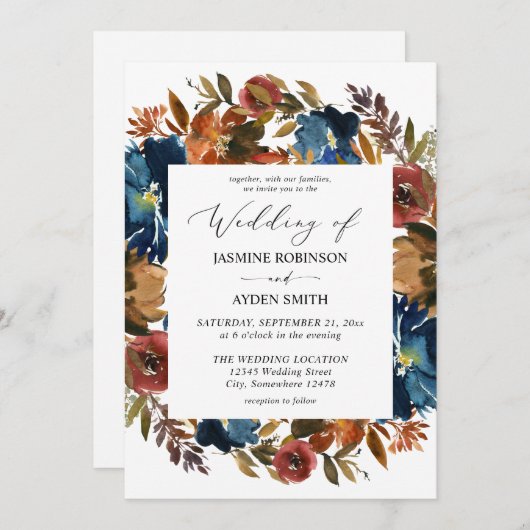 Hochzeit von Seestreitkräften, Orange und Brown Fa Einladung (Vorne/Hinten)