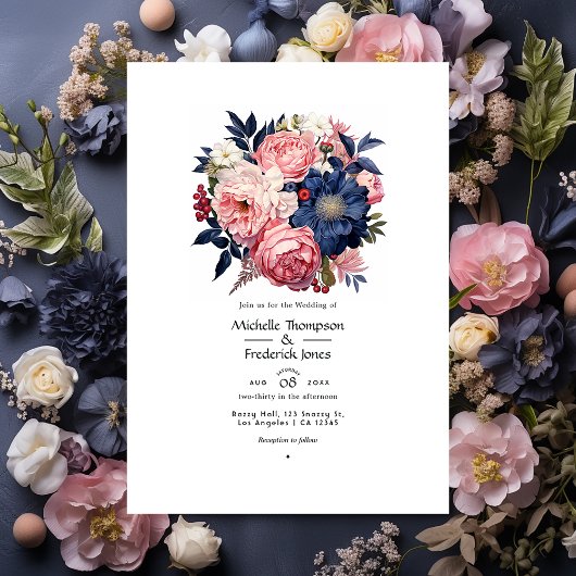 Hochzeit von Seestreitkräften und Blütenblumen Einladung