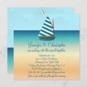 Hochzeit von Segelbooten in Blau und Weiß Einladung (Vorne/Hinten)