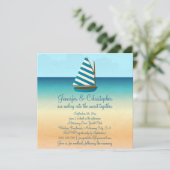 Hochzeit von Segelbooten in Blau und Weiß Einladung (Stehend Vorderseite)