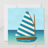 Hochzeit von Segelbooten in Blau und Weiß Einladung (Rückseite)
