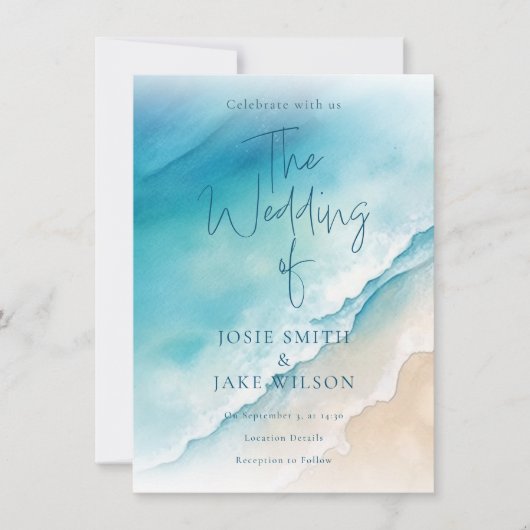 Hochzeit von Serene Blue Ocean Beach Einladung (Vorderseite)