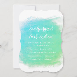 Hochzeit von Serenity Blue und Green Watercolor Einladung