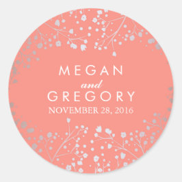 Hochzeit von Silber und Korallen Runder Aufkleber