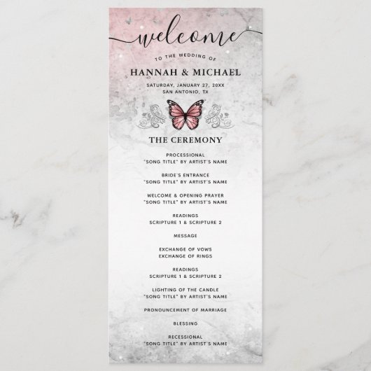 Hochzeit von Silber und Rosa Butterfly Programm (Vorderseite)