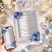 Hochzeit von Silberblauen Blumen Einladung
