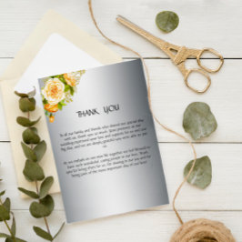 Hochzeit von Silberrosen und Gelben Rosen Dankeskarte