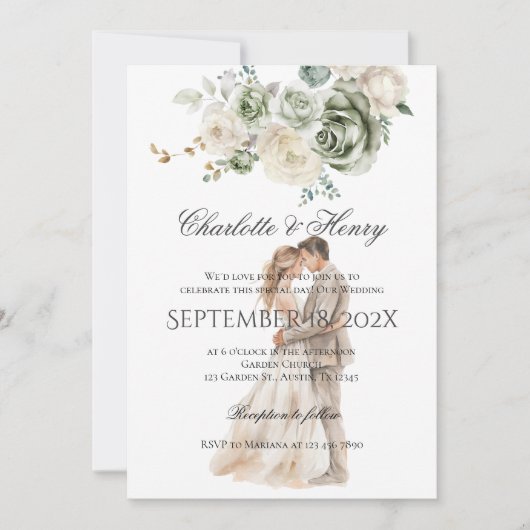 Hochzeit von Silhouette und Braut Einladung (Vorderseite)