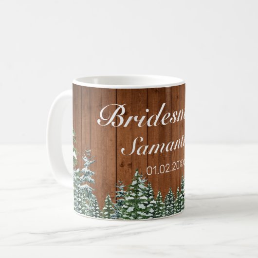 Hochzeit von Snowy Wood & Forest Country Bridesmai Kaffeetasse (Vorderseite Links)