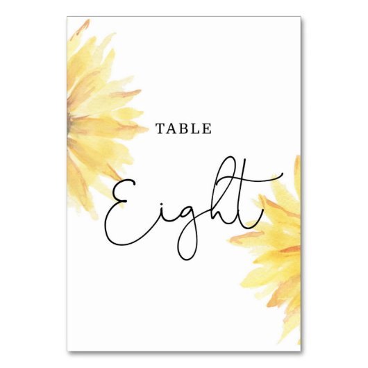 Hochzeit von Sonnenblumen Acht Tischnummern (Vorderseite)