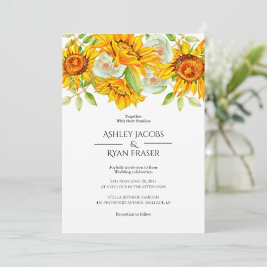 Hochzeit von Sonnenblumen Einladung (Stehend Vorderseite)