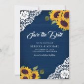 Hochzeit von Sonnenblumen Navy Blue Foto QR Code Save The Date (Vorderseite)