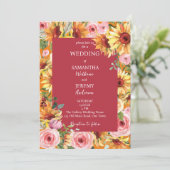 Hochzeit von Sonnenblumen und Rosen Einladung (Stehend Vorderseite)